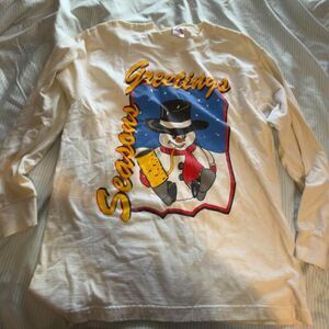 Vintage 90s Seasons Greetings Snowman Long Sleeve Graphic T-Shirt Size L #winter